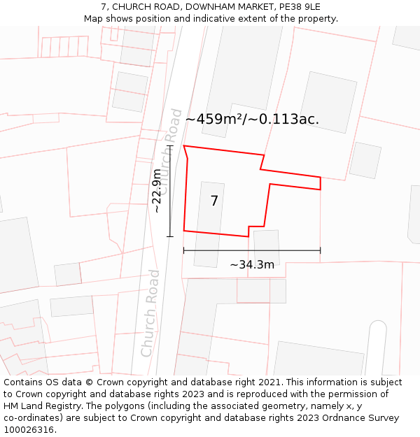 7, CHURCH ROAD, DOWNHAM MARKET, PE38 9LE: Plot and title map