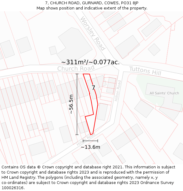 7, CHURCH ROAD, GURNARD, COWES, PO31 8JP: Plot and title map