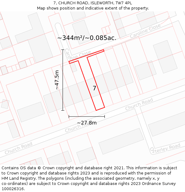 7, CHURCH ROAD, ISLEWORTH, TW7 4PL: Plot and title map