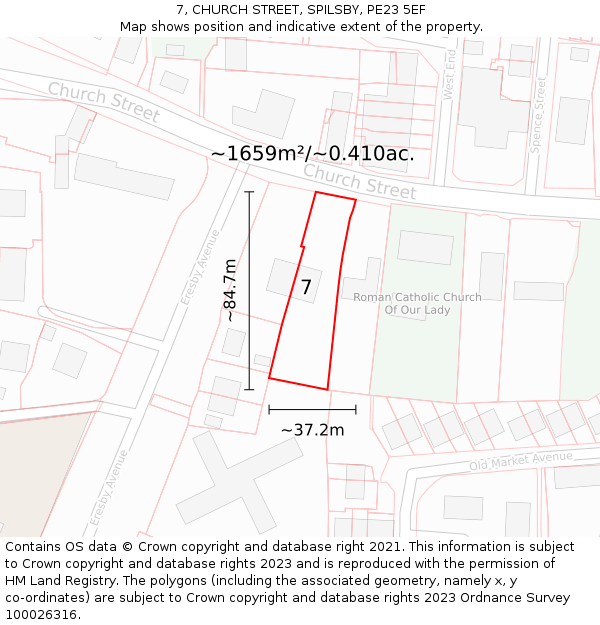 7, CHURCH STREET, SPILSBY, PE23 5EF: Plot and title map