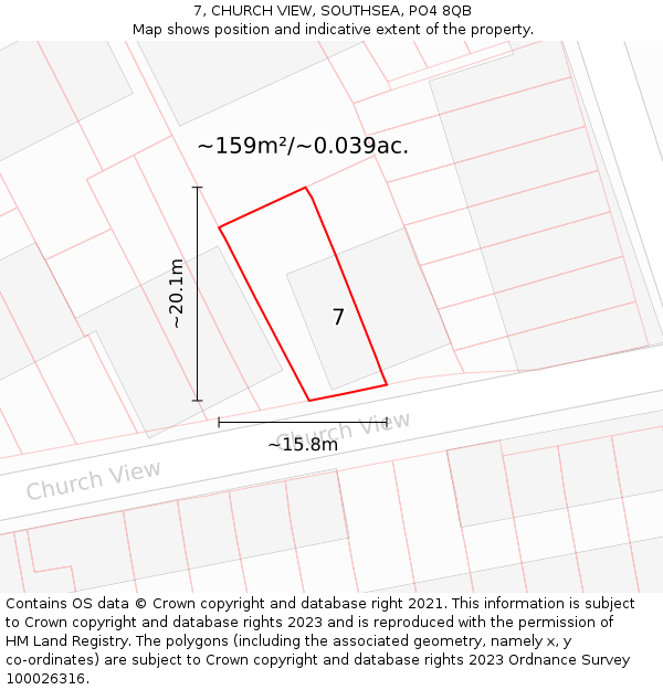 7, CHURCH VIEW, SOUTHSEA, PO4 8QB: Plot and title map