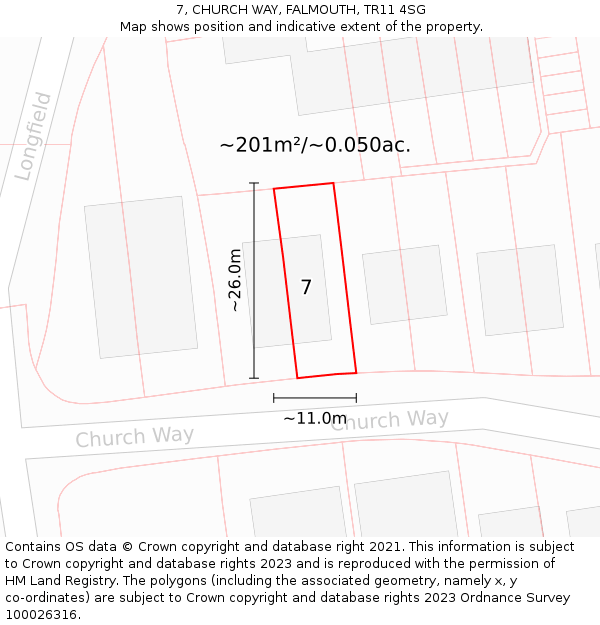 7, CHURCH WAY, FALMOUTH, TR11 4SG: Plot and title map