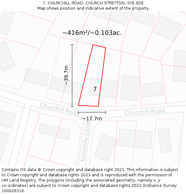 7, CHURCHILL ROAD, CHURCH STRETTON, SY6 6DE: Plot and title map