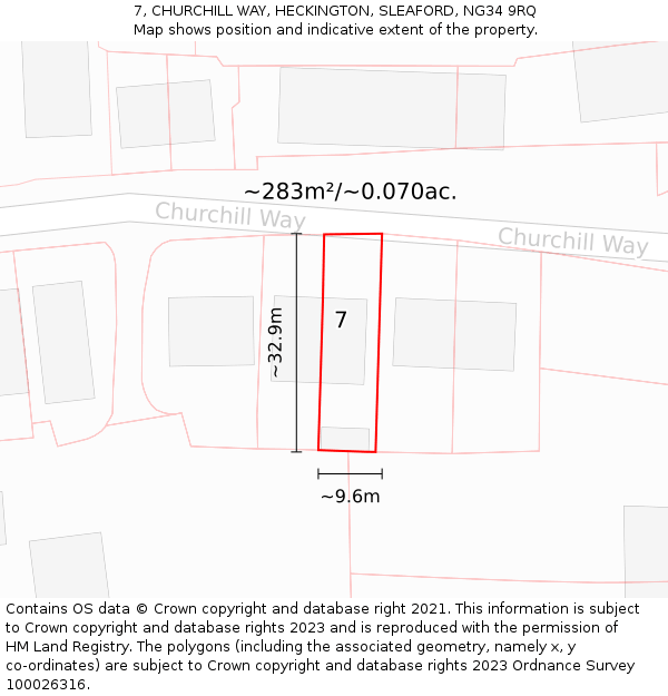 7, CHURCHILL WAY, HECKINGTON, SLEAFORD, NG34 9RQ: Plot and title map