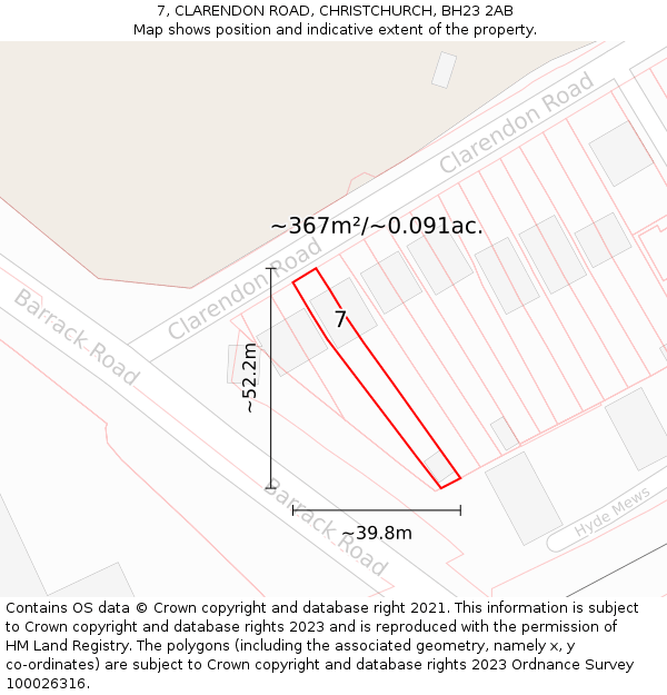 7, CLARENDON ROAD, CHRISTCHURCH, BH23 2AB: Plot and title map