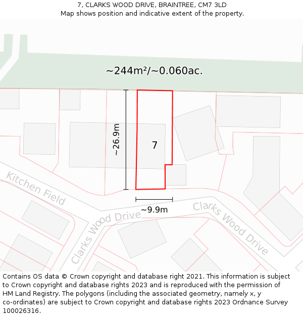 7, CLARKS WOOD DRIVE, BRAINTREE, CM7 3LD: Plot and title map