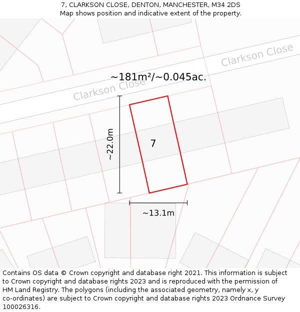 7, CLARKSON CLOSE, DENTON, MANCHESTER, M34 2DS: Plot and title map