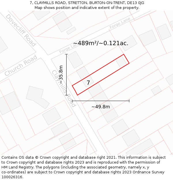 7, CLAYMILLS ROAD, STRETTON, BURTON-ON-TRENT, DE13 0JG: Plot and title map