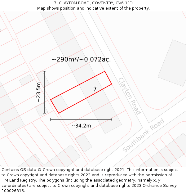 7, CLAYTON ROAD, COVENTRY, CV6 1FD: Plot and title map