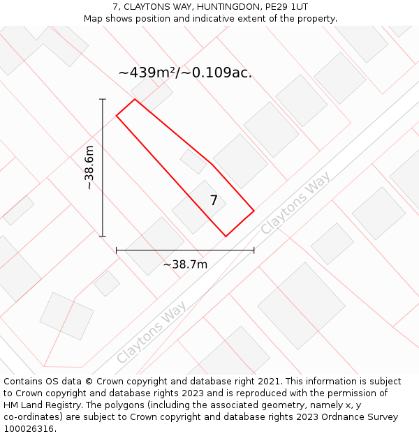 7, CLAYTONS WAY, HUNTINGDON, PE29 1UT: Plot and title map