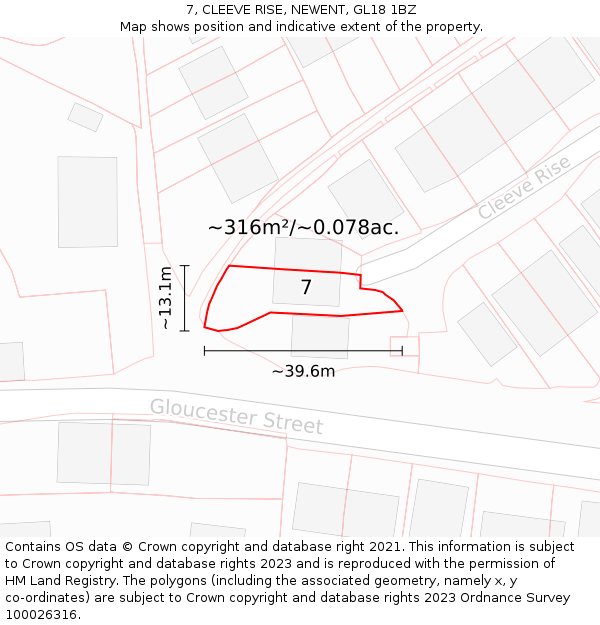 7, CLEEVE RISE, NEWENT, GL18 1BZ: Plot and title map