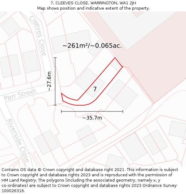 7, CLEEVES CLOSE, WARRINGTON, WA1 2JH: Plot and title map