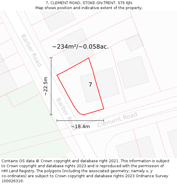 7, CLEMENT ROAD, STOKE-ON-TRENT, ST6 6JN: Plot and title map