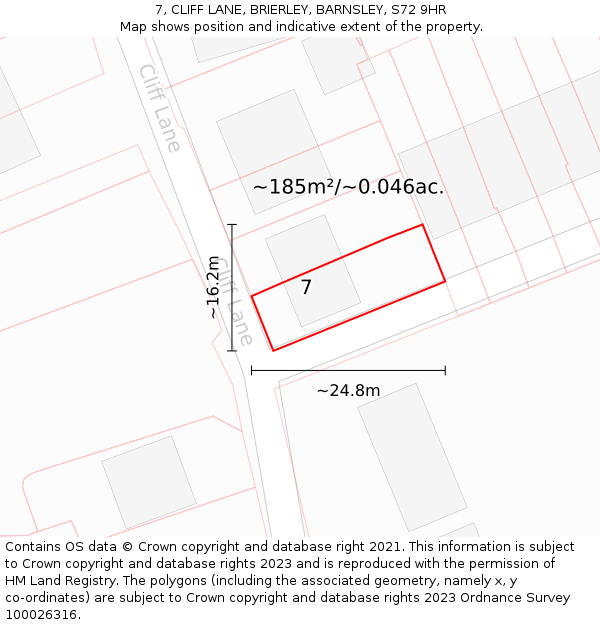 7, CLIFF LANE, BRIERLEY, BARNSLEY, S72 9HR: Plot and title map