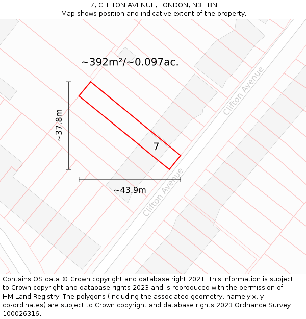 7, CLIFTON AVENUE, LONDON, N3 1BN: Plot and title map