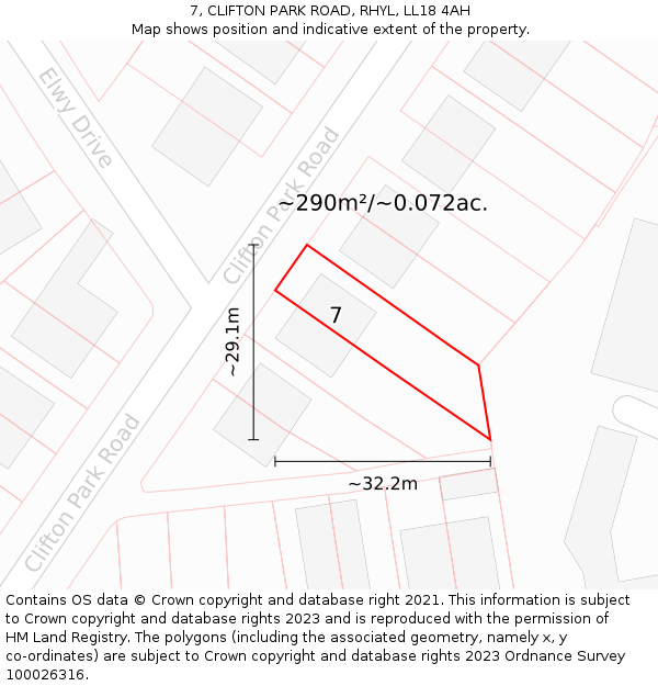 7, CLIFTON PARK ROAD, RHYL, LL18 4AH: Plot and title map