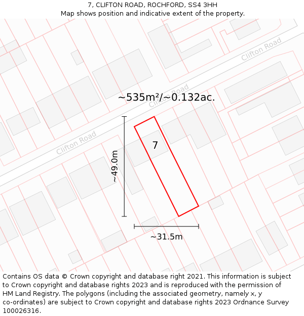 7, CLIFTON ROAD, ROCHFORD, SS4 3HH: Plot and title map