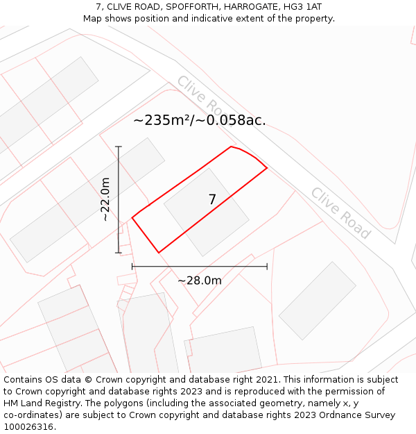 7, CLIVE ROAD, SPOFFORTH, HARROGATE, HG3 1AT: Plot and title map