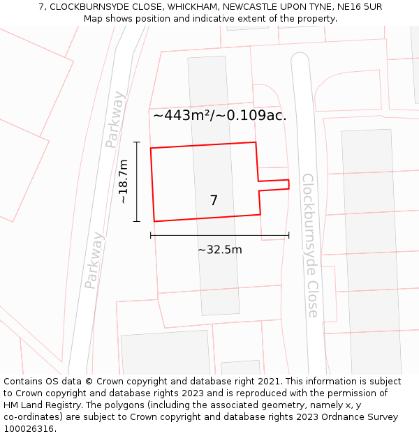 7, CLOCKBURNSYDE CLOSE, WHICKHAM, NEWCASTLE UPON TYNE, NE16 5UR: Plot and title map