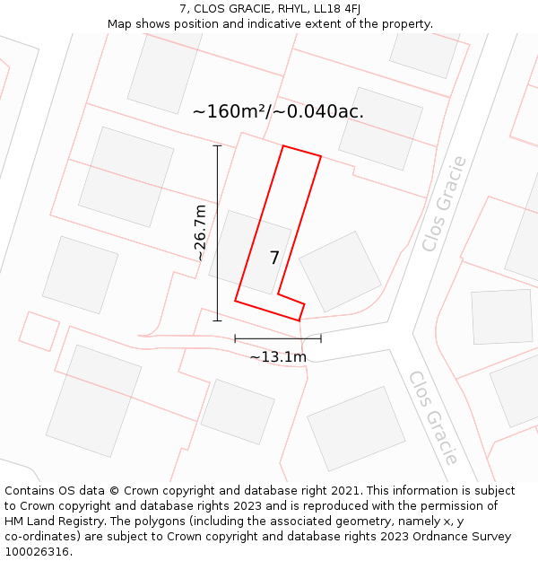 7, CLOS GRACIE, RHYL, LL18 4FJ: Plot and title map