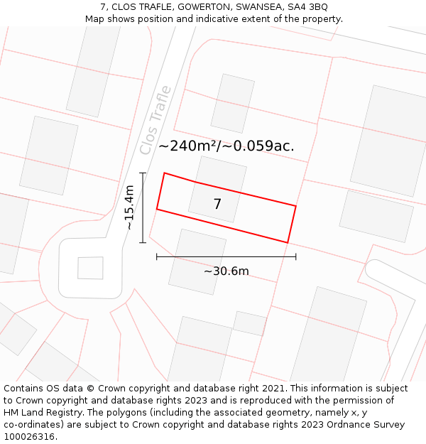 7, CLOS TRAFLE, GOWERTON, SWANSEA, SA4 3BQ: Plot and title map