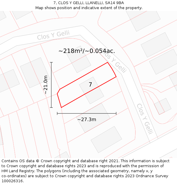 7, CLOS Y GELLI, LLANELLI, SA14 9BA: Plot and title map