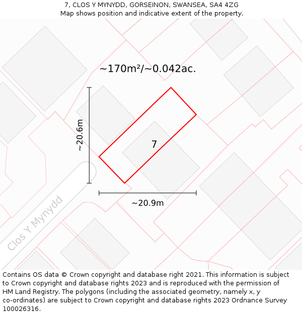 7, CLOS Y MYNYDD, GORSEINON, SWANSEA, SA4 4ZG: Plot and title map