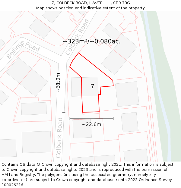 7, COLBECK ROAD, HAVERHILL, CB9 7RG: Plot and title map