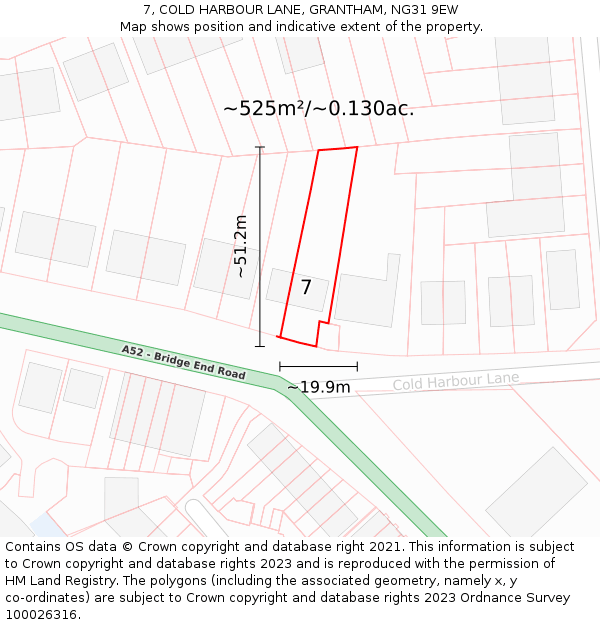 7, COLD HARBOUR LANE, GRANTHAM, NG31 9EW: Plot and title map