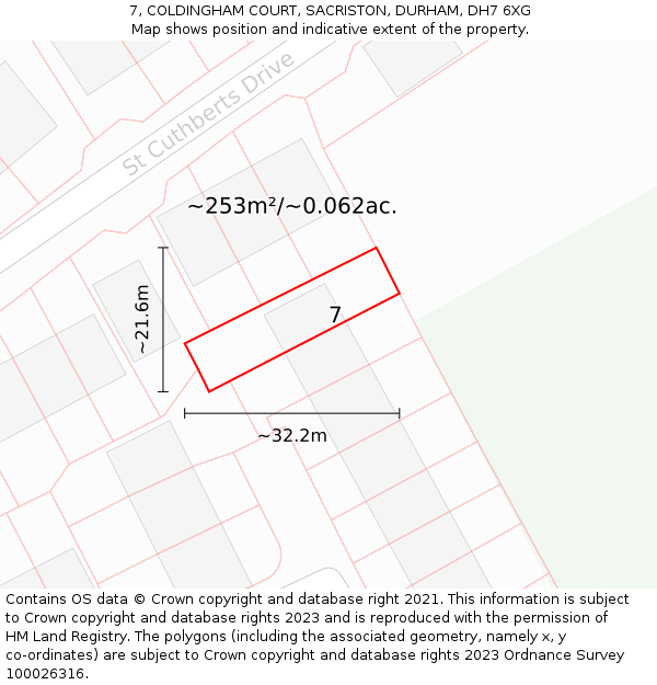 7, COLDINGHAM COURT, SACRISTON, DURHAM, DH7 6XG: Plot and title map