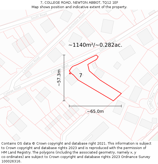 7, COLLEGE ROAD, NEWTON ABBOT, TQ12 1EF: Plot and title map