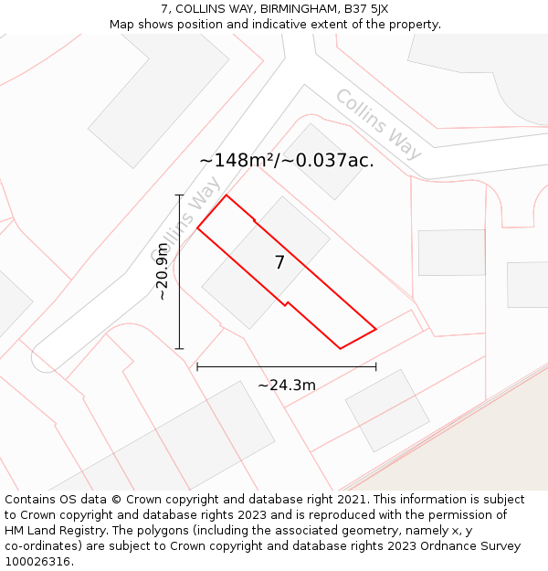 7, COLLINS WAY, BIRMINGHAM, B37 5JX: Plot and title map