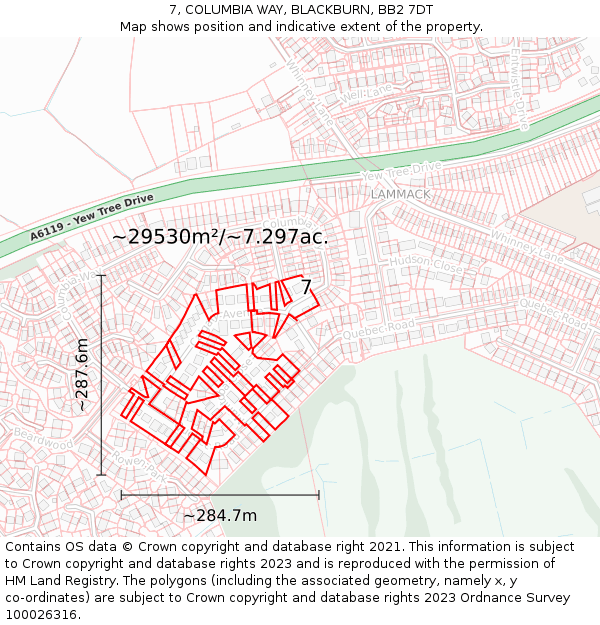 7, COLUMBIA WAY, BLACKBURN, BB2 7DT: Plot and title map