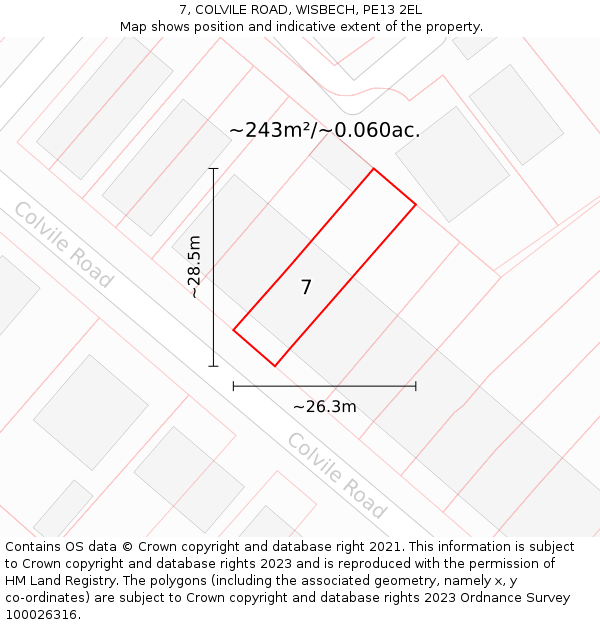 7, COLVILE ROAD, WISBECH, PE13 2EL: Plot and title map