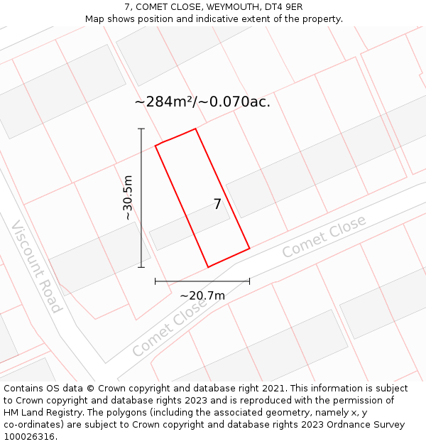 7, COMET CLOSE, WEYMOUTH, DT4 9ER: Plot and title map