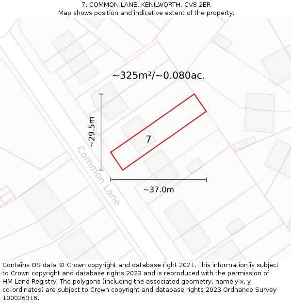 7, COMMON LANE, KENILWORTH, CV8 2ER: Plot and title map