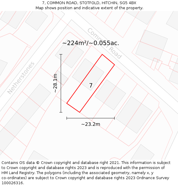 7, COMMON ROAD, STOTFOLD, HITCHIN, SG5 4BX: Plot and title map