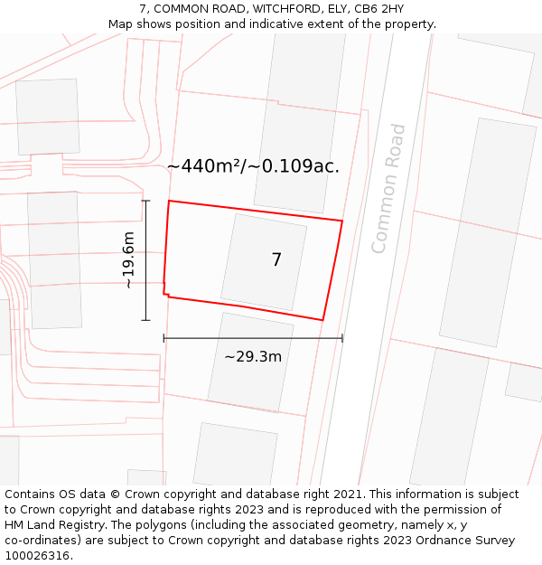 7, COMMON ROAD, WITCHFORD, ELY, CB6 2HY: Plot and title map