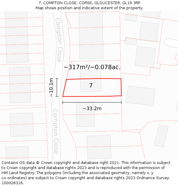 7, COMPTON CLOSE, CORSE, GLOUCESTER, GL19 3RP: Plot and title map
