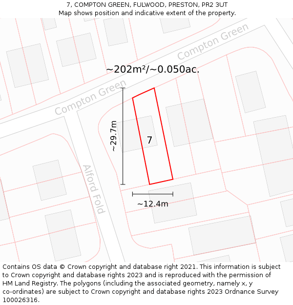 7, COMPTON GREEN, FULWOOD, PRESTON, PR2 3UT: Plot and title map