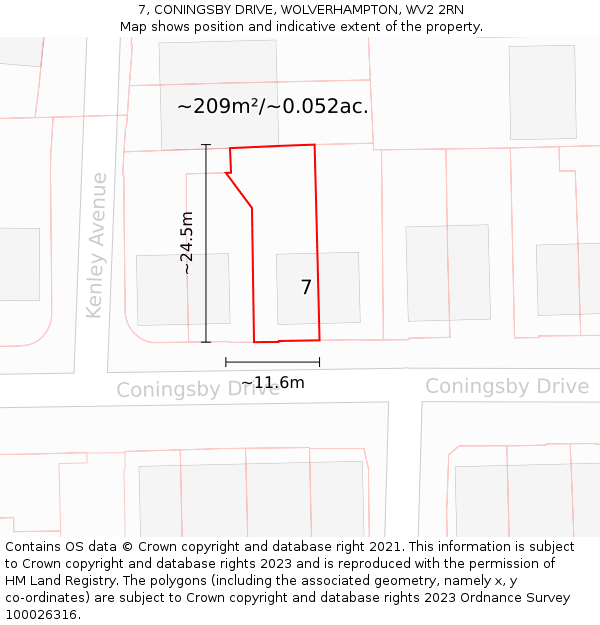 7, CONINGSBY DRIVE, WOLVERHAMPTON, WV2 2RN: Plot and title map