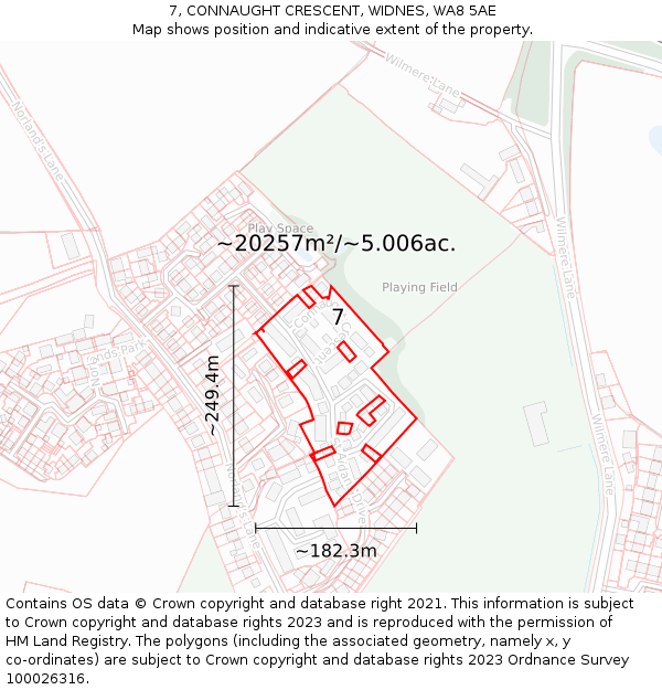 7, CONNAUGHT CRESCENT, WIDNES, WA8 5AE: Plot and title map