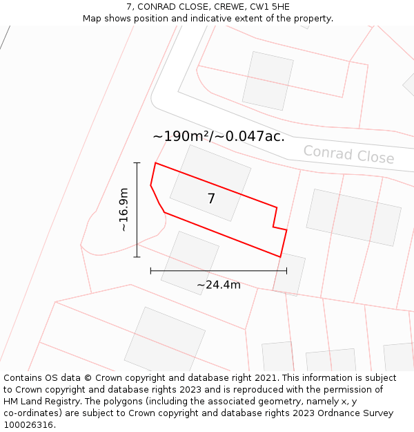 7, CONRAD CLOSE, CREWE, CW1 5HE: Plot and title map