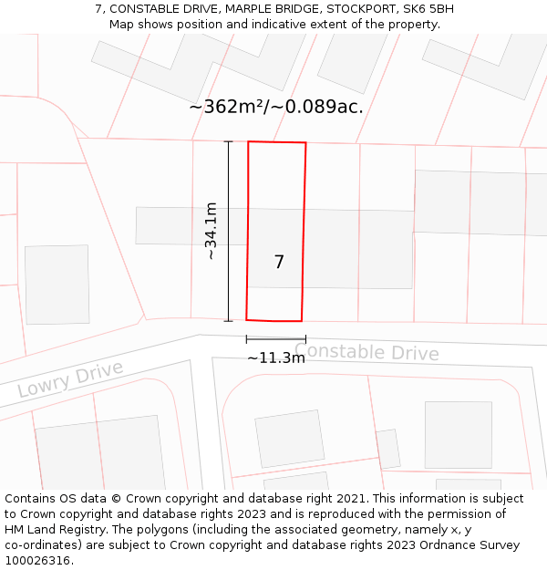 7, CONSTABLE DRIVE, MARPLE BRIDGE, STOCKPORT, SK6 5BH: Plot and title map