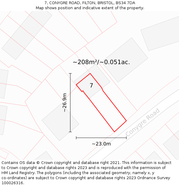 7, CONYGRE ROAD, FILTON, BRISTOL, BS34 7DA: Plot and title map