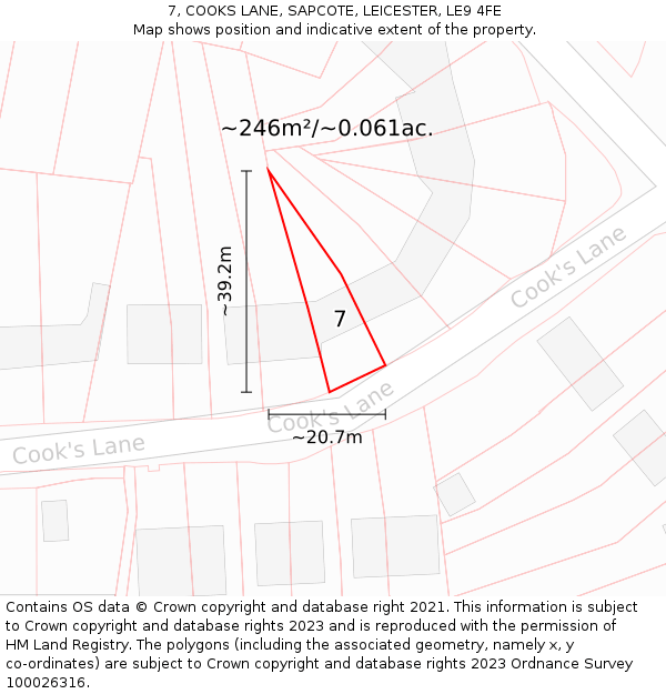 7, COOKS LANE, SAPCOTE, LEICESTER, LE9 4FE: Plot and title map