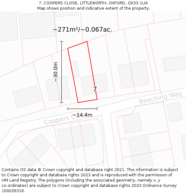 7, COOPERS CLOSE, LITTLEWORTH, OXFORD, OX33 1UA: Plot and title map