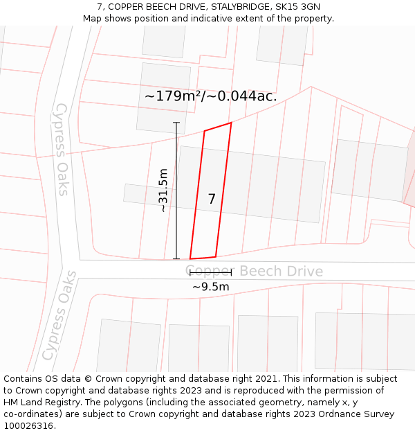 7, COPPER BEECH DRIVE, STALYBRIDGE, SK15 3GN: Plot and title map