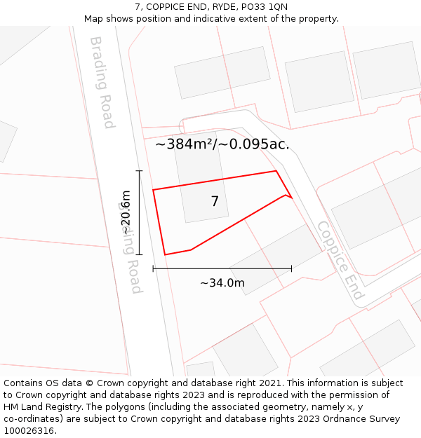 7, COPPICE END, RYDE, PO33 1QN: Plot and title map