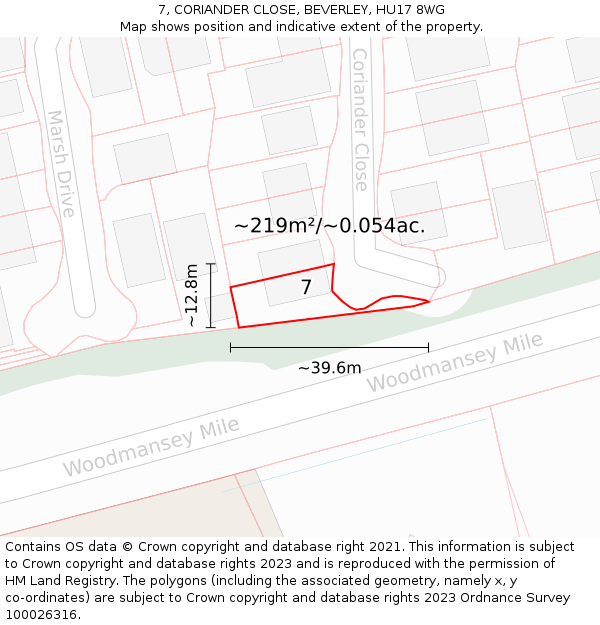 7, CORIANDER CLOSE, BEVERLEY, HU17 8WG: Plot and title map